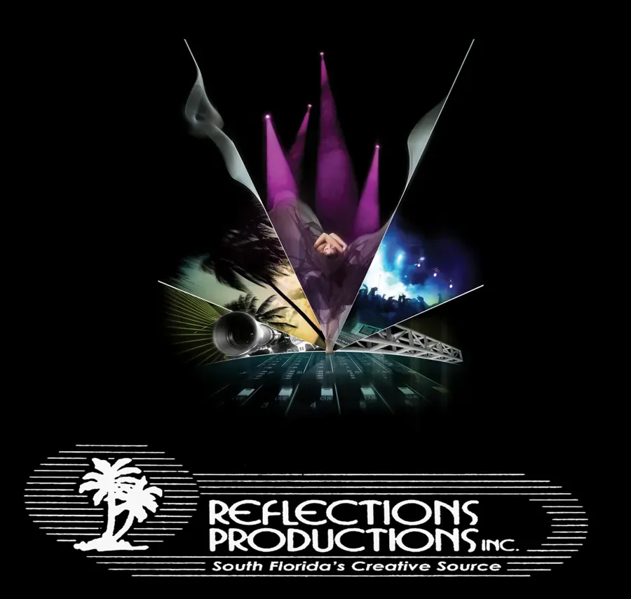 Reflections Productions 50th anniversary brand graphic with beams of light
