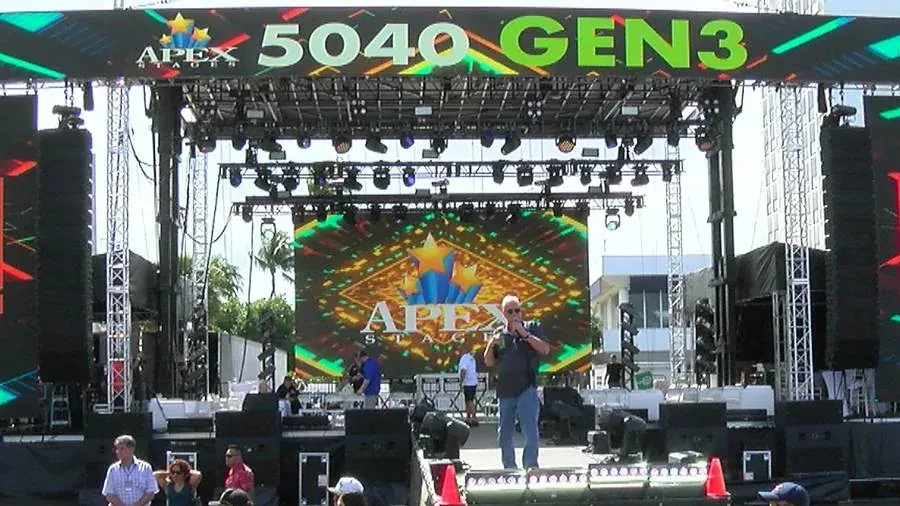 APEX 5040 GEN3 stage fully built with line arrays and video wall