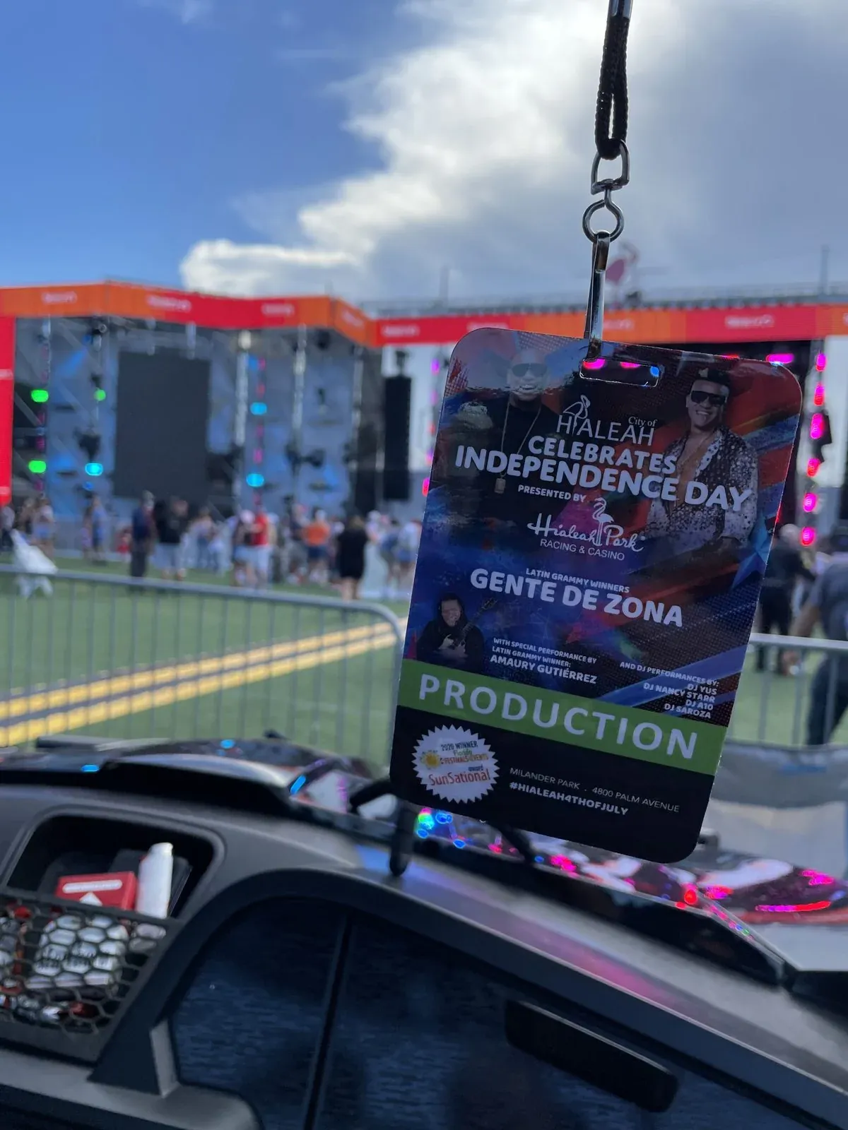 Reflections production truck arriving at a stadium event