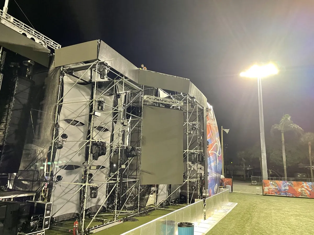 Stage build under the lights at Milander Park