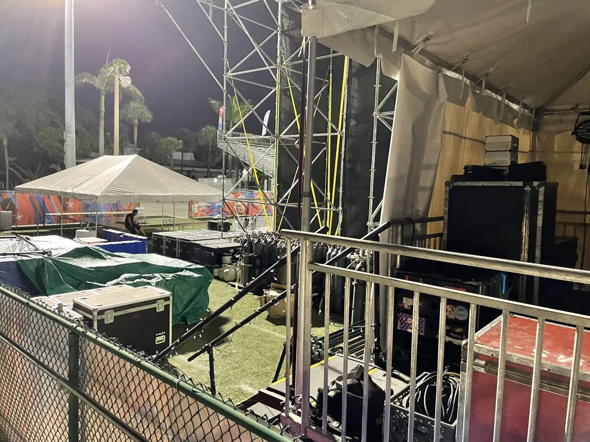 Rigging going up at night
