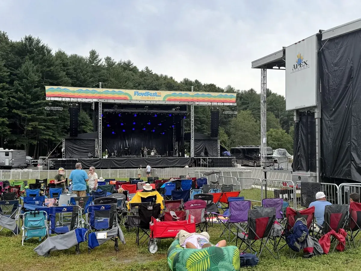 APEX GEN3 stage and APEX 2424 running side by side on the festival lawn at FloydFest
